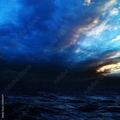 Night storm on the sea. Abstract natural backgrounds