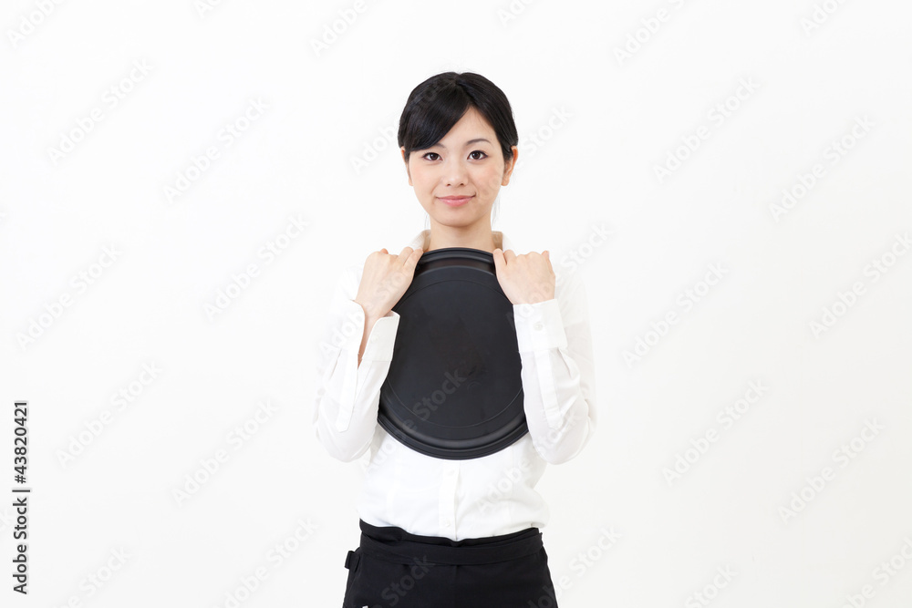 a portrait of asian waitress on white background a portrait of asian waitress on white background