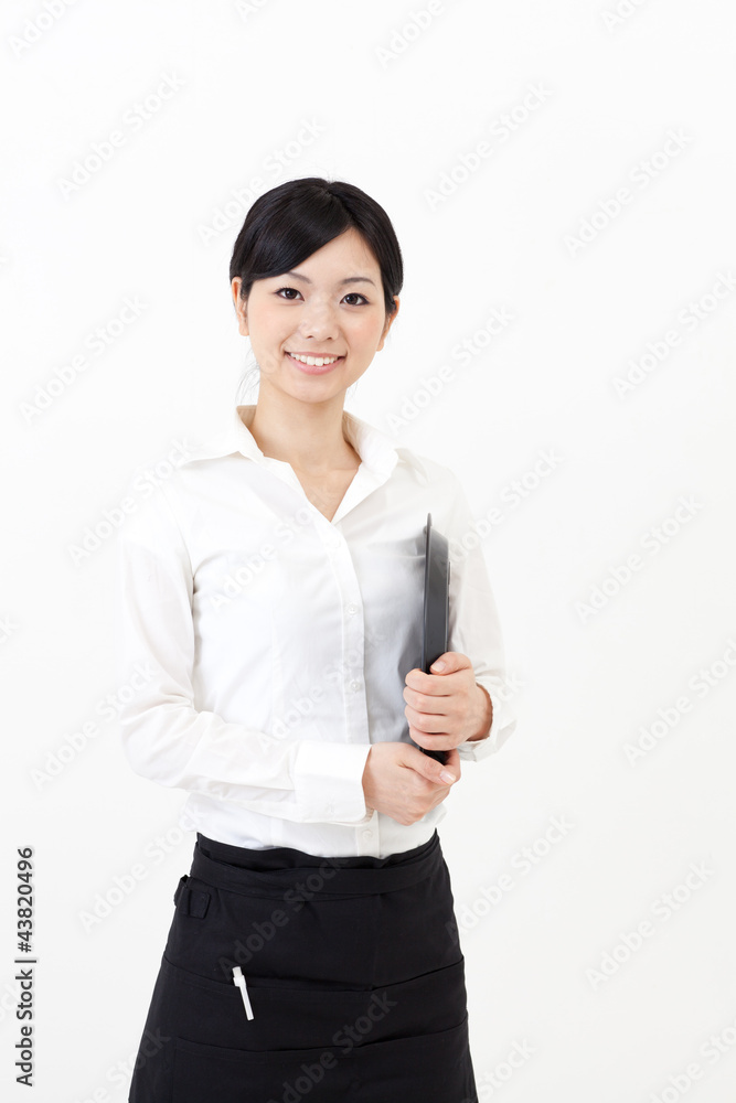 a portrait of asian waitress on white background a portrait of asian waitress on white background