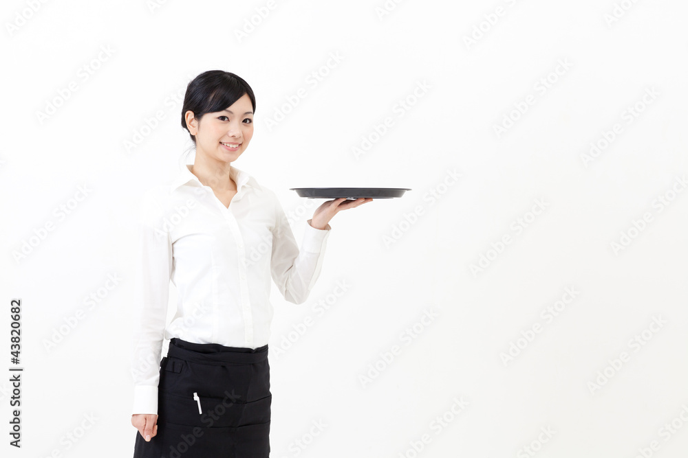 a portrait of asian waitress on white background a portrait of asian waitress on white background