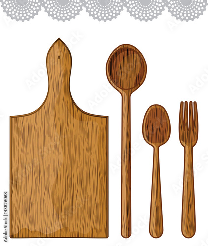 Set from wooden kitchen devices