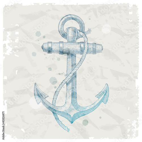 Hand drawn anchor on grunge paper background