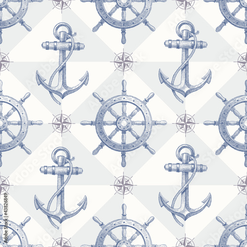 Seamless nautical background with hand drawn elements