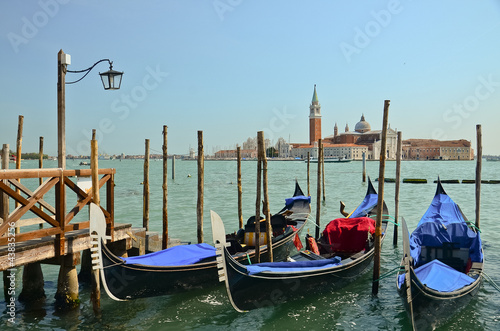 Gondolas on Grand Canal and San Giorgio Maggiore church