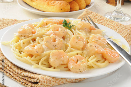 Photography Shrimp scampi with garlic butter sauce