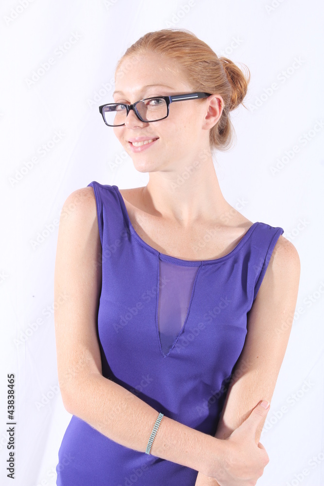 Beautiful redhead woman with eyeglasses