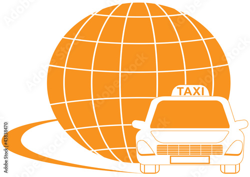 international taxi symbol with road, cab and planet silhouette