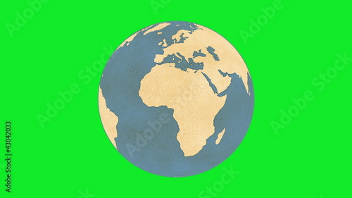 Animation of paper Earth, rotating on green screen.