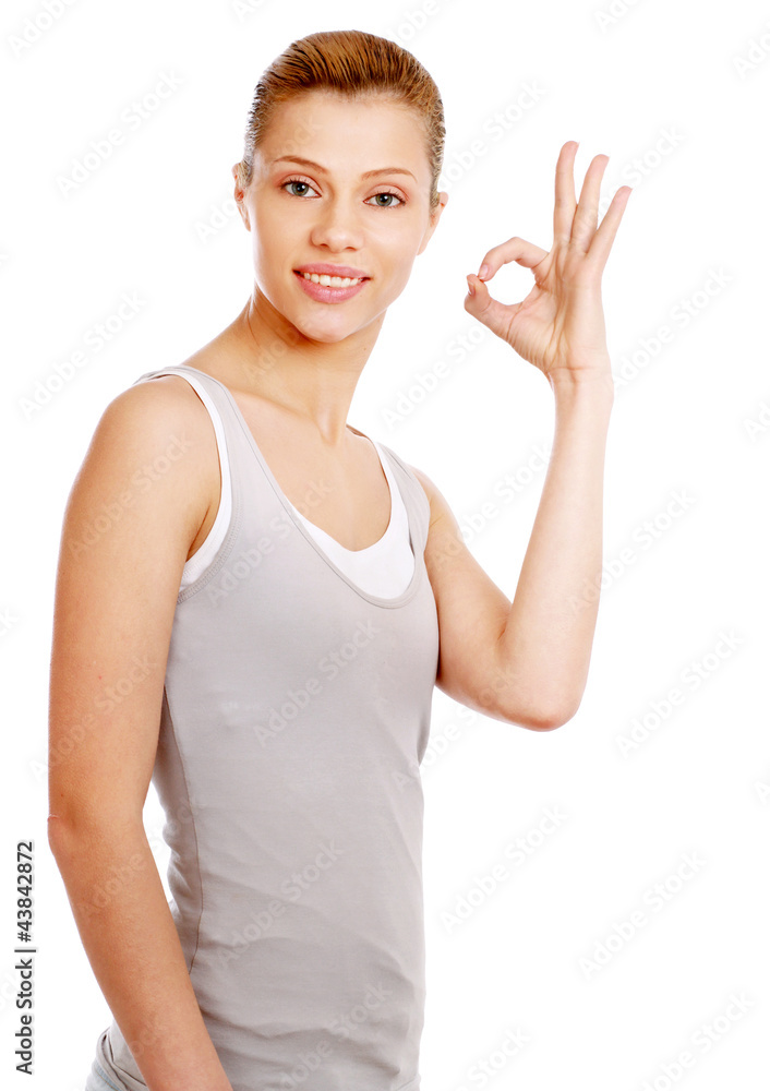 Portrait of a beautiful young woman showing ok, Portrait of a beautiful young woman showing ok,