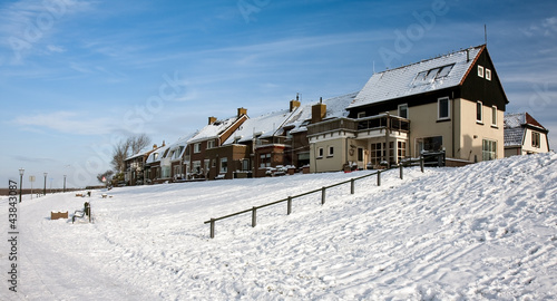 Seafront of Urk, an old Dutch fishing village, in wintertime