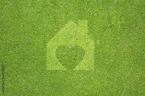 Heart of home on green grass texture and  background