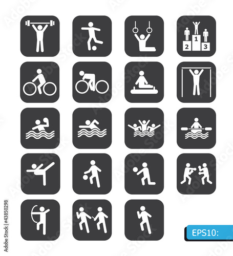 sports icons vector on black button