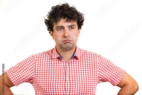 Man looking bored, exasperated, isolated on white background