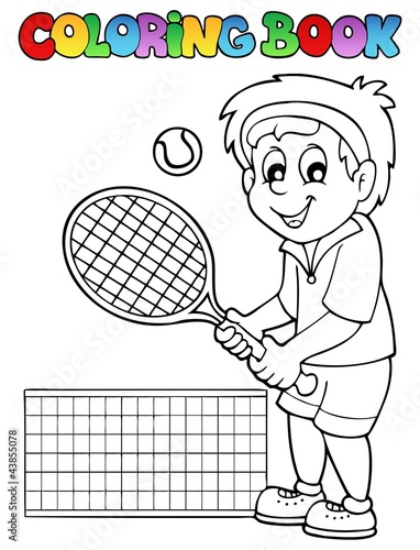 Coloring book cartoon tennis player