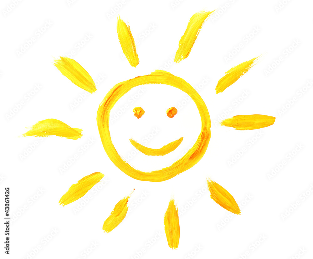 Fototapeta premium bright sun painted isolated on white