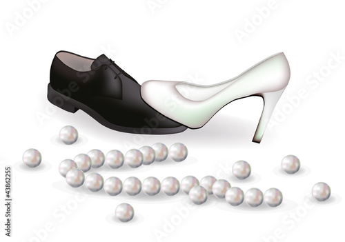 Wedding shoes and pearls, vector illustration