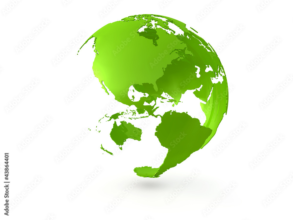 3D green globe US centered illustration