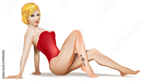 pinup blonde maillot rouge
