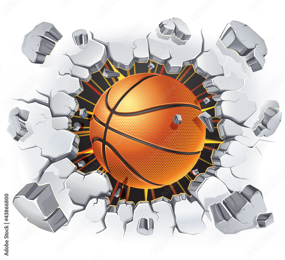 Fototapeta premium Basketball and Old Plaster wall damage. Vector illustration