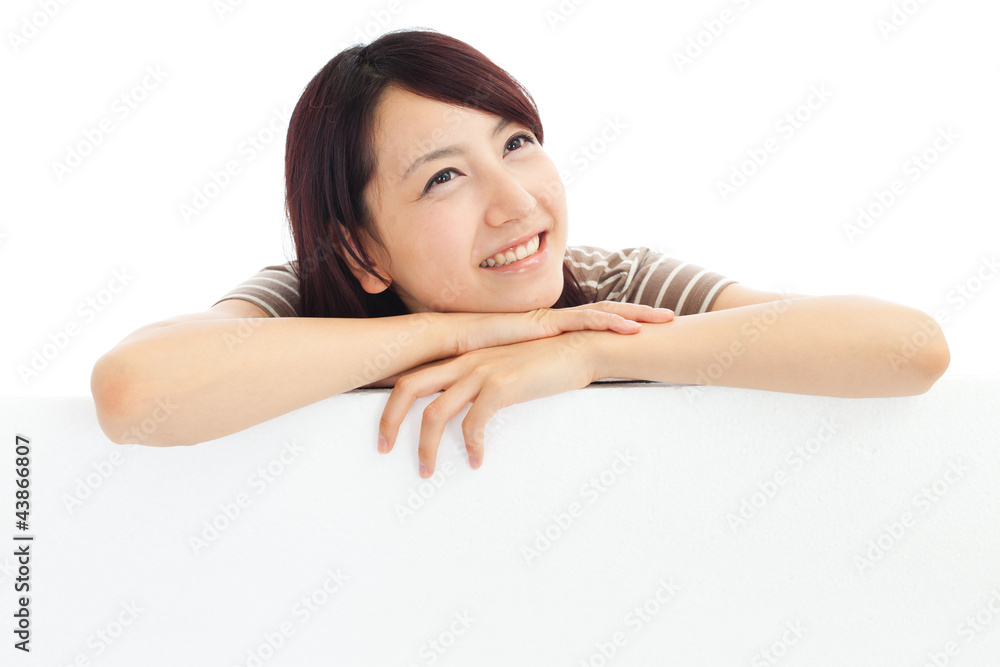 Beautiful young woman with white board. Portrait of asian. Beautiful young woman with white board. Portrait of asian.