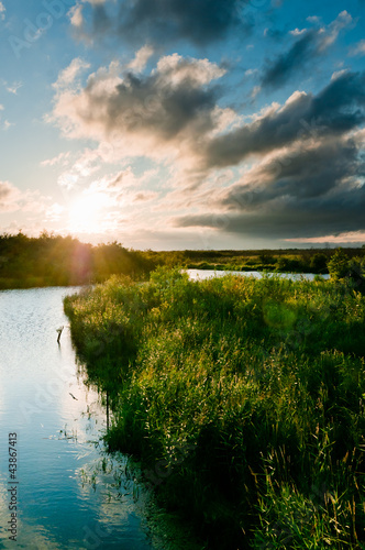 Fototapeta Naklejka Na Ścianę i Meble -  River and land with grass scene