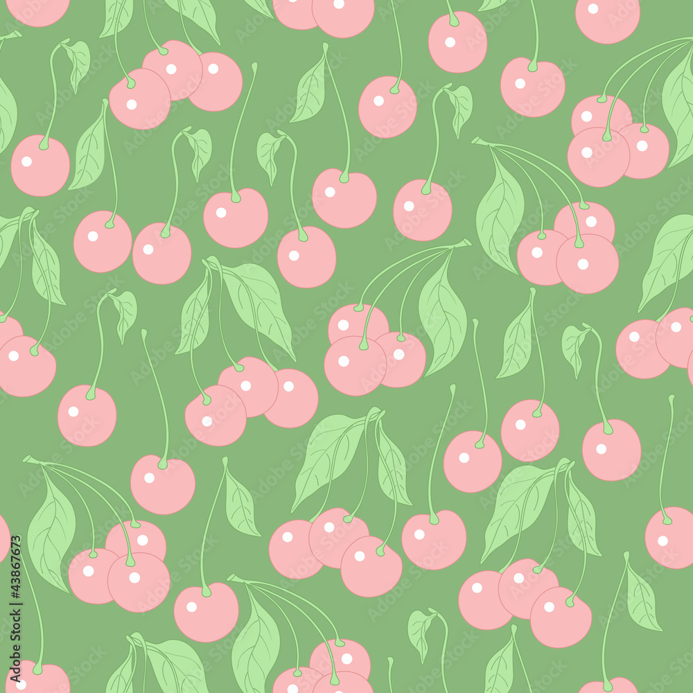 seamless pattern with cherries on a green background seamless pattern with cherries on a green background