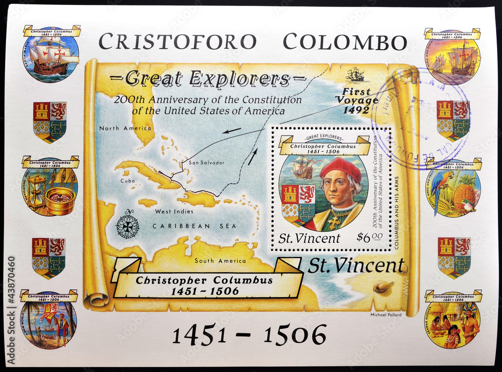 Christopher Columbus and map of the Antilles
