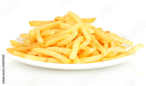 Potatoes fries in the plate isolated on white