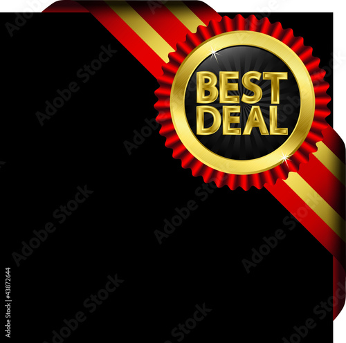 Best deal golden label with ribbons, vector illustration