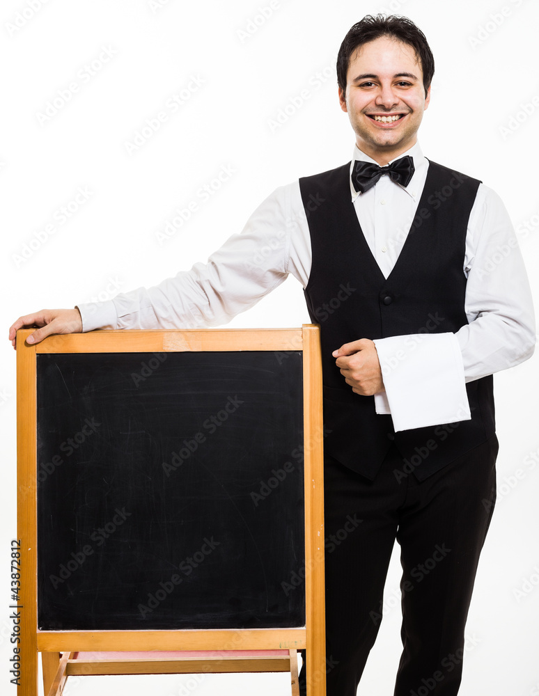 Waiter showing a blackboard Waiter showing a blackboard