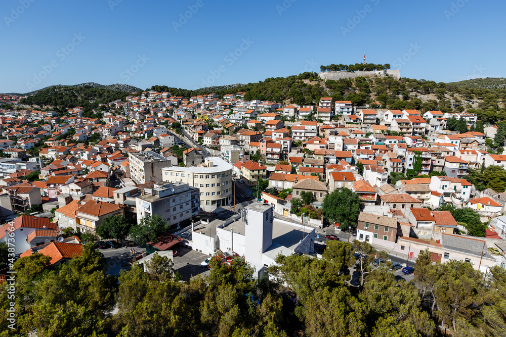 Aerial View on Castles and Houses of Sibenik, Croatia