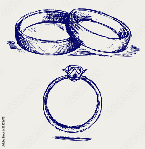 Sketch pencil. Wedding rings