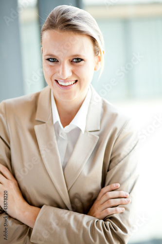 happy young businesswoman laughing