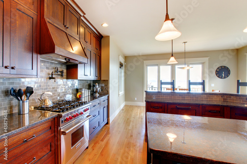 Luxury pine wood beautiful custom kitchen interior design.