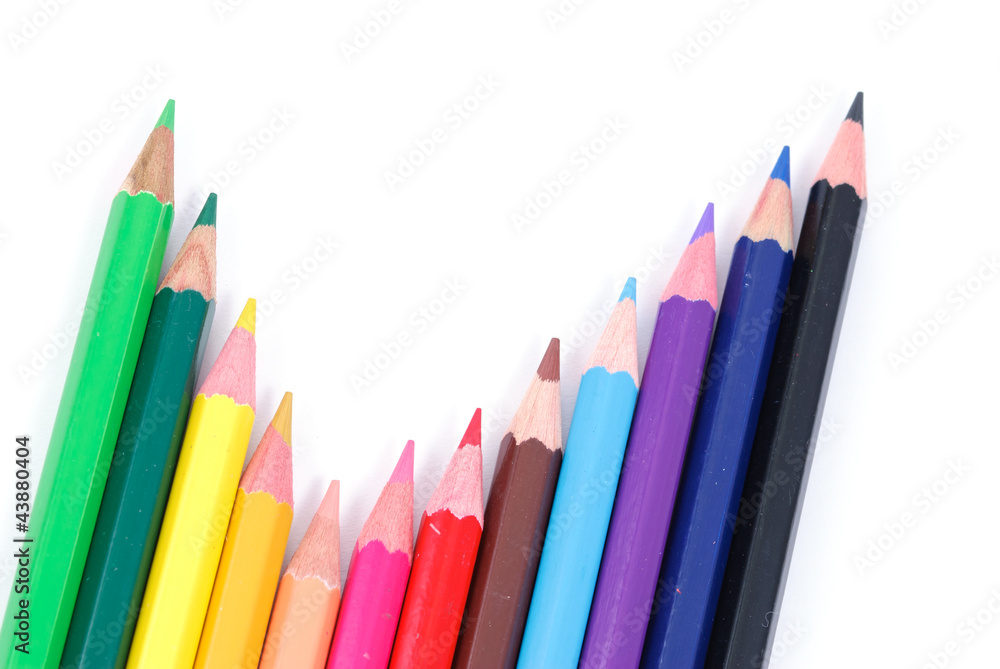 Colour pencils isolated on white background close up Colour pencils isolated on white background close up