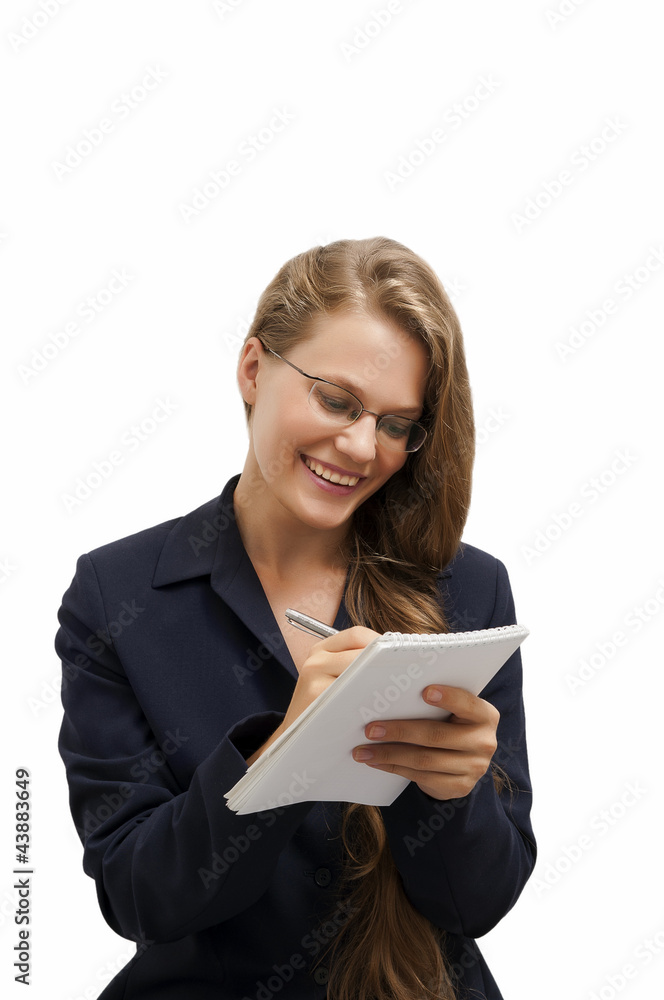 Smiling businesswoman with pen and notebook Smiling businesswoman with pen and notebook