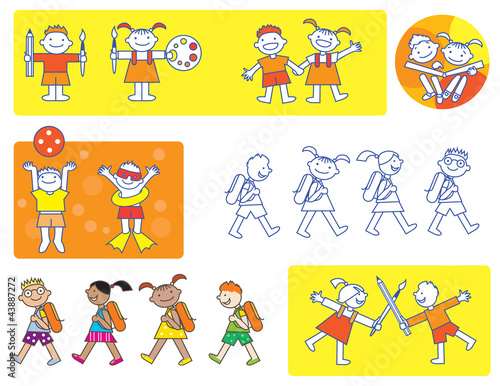 Small kids school icons