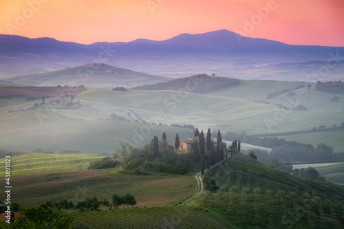 Tuscany Farmhouse Belvedere at dawn  San Quirico d Orcia  Italy