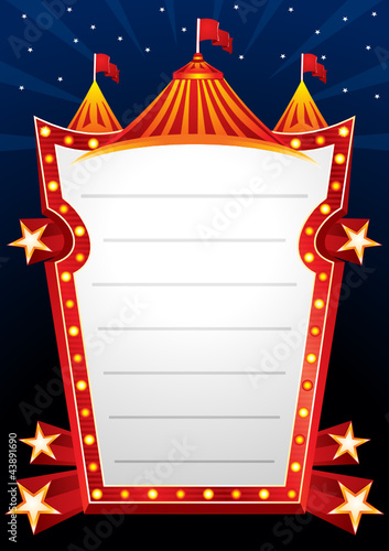 Poster with big circus marquee and stars