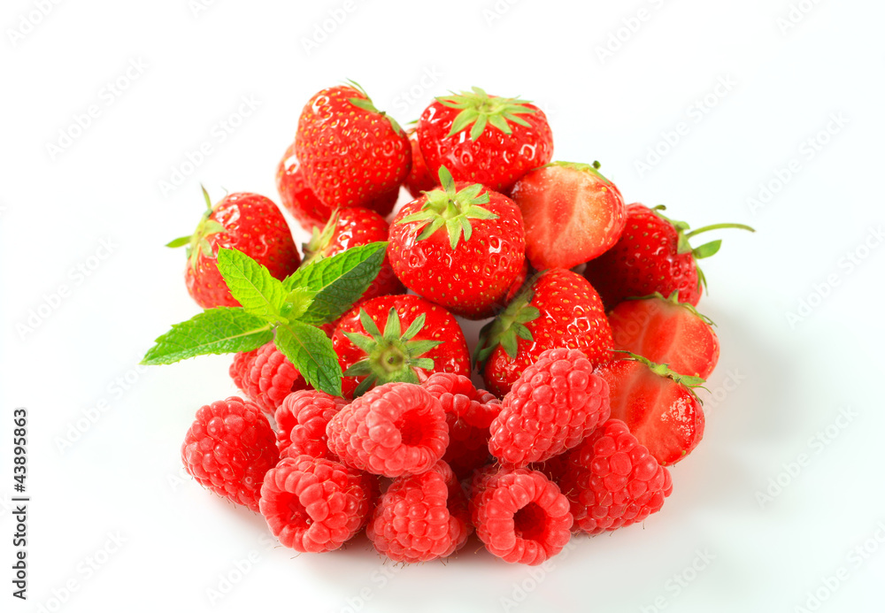 Fresh strawberries and raspberries Fresh strawberries and raspberries