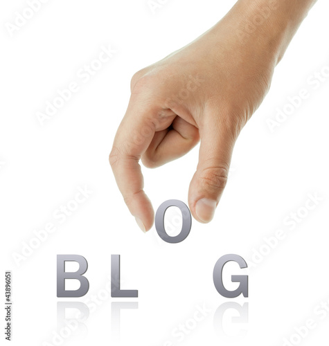 Hand and blog word