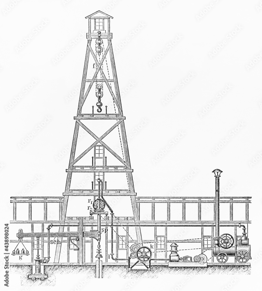 Obraz premium Vintage Combined drilling rig from early 20th century