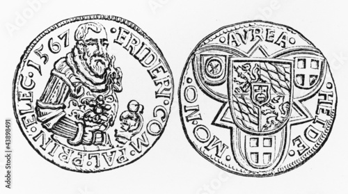 Vintage drawing representing a gold florin year 1557