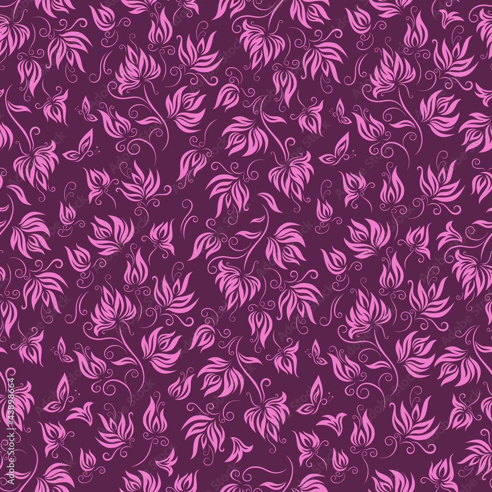Seamless floral background pattern in purple and pink Seamless floral background pattern in purple and pink
