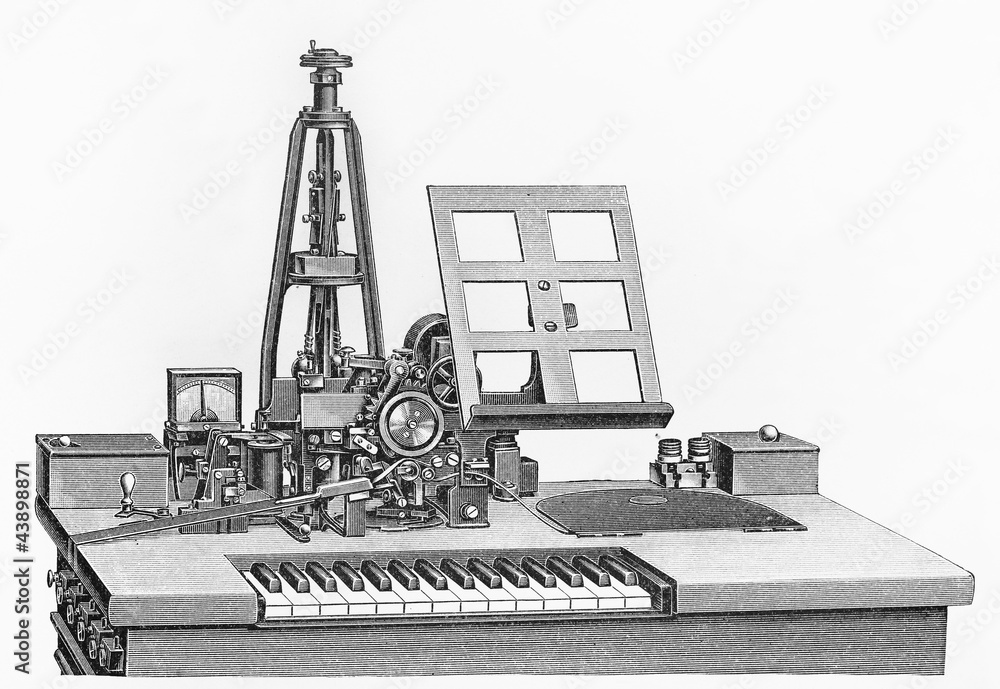 Vintage drawing of a Hughes machine with electric motor