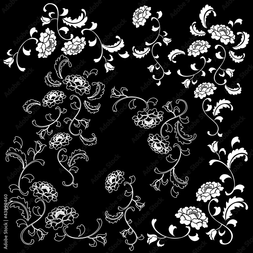 White vector flowers patterns White vector flowers patterns