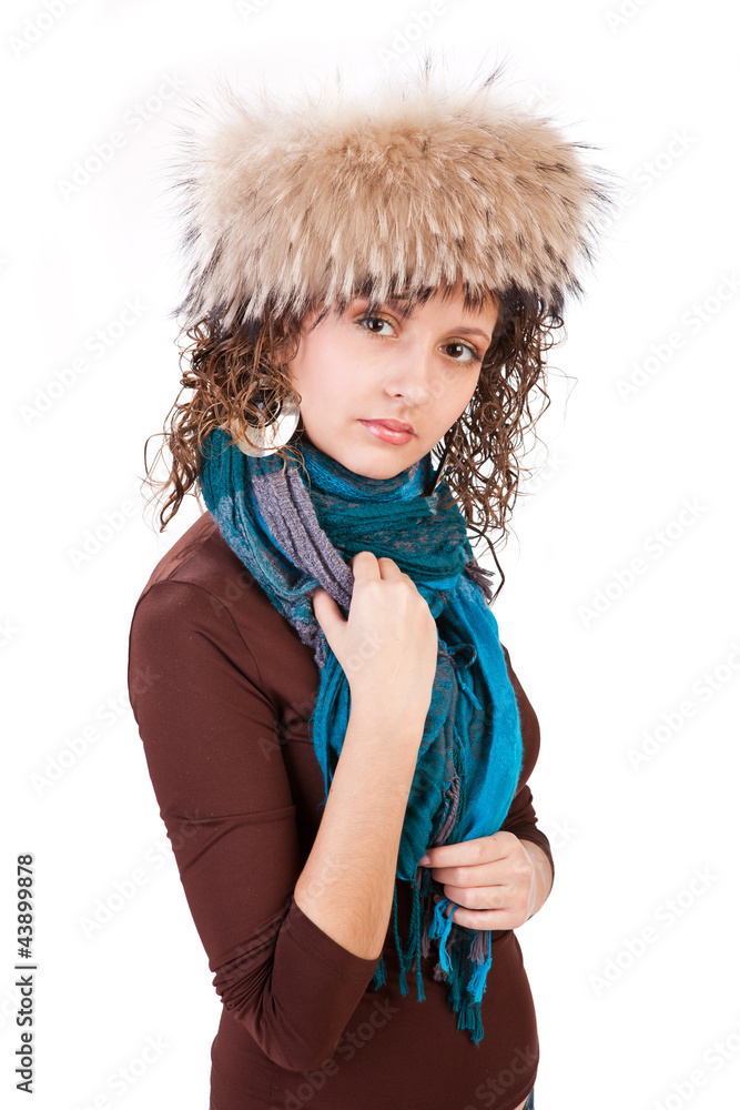 portrait of a pretty girl in a fur hat portrait of a pretty girl in a fur hat