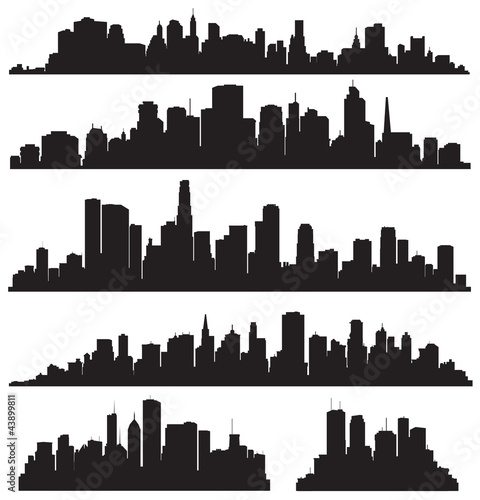 Set of vector cities silhouette photo