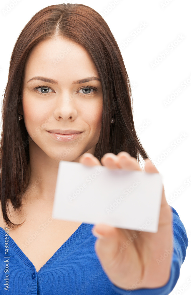 attractive businesswoman with business card attractive businesswoman with business card