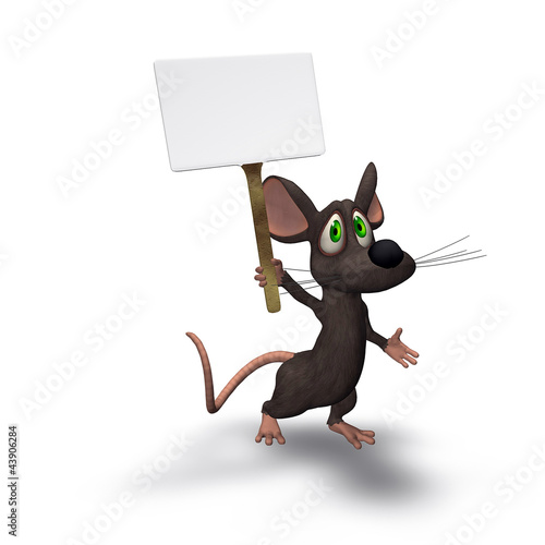 3D Cartoon Mouse Holding a Sign